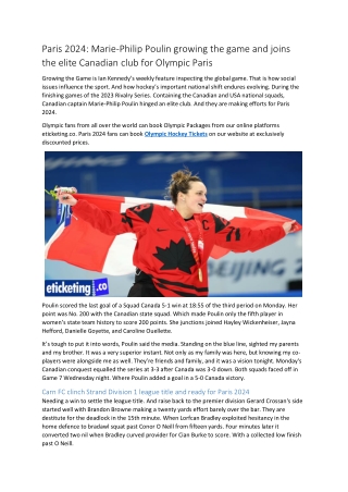 Paris 2024 Marie-Philip Poulin growing the game and joins the elite Canadian club for Olympic Paris