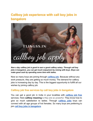 Callboy job experience with call boy jobs in bangalore