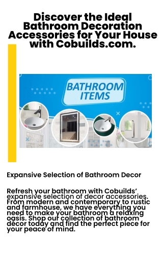 Discover the Ideal Bathroom Decoration Accessories for Your House with Cobuilds.