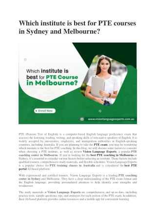 Which institute is best for PTE courses in Sydney and Melbourne?