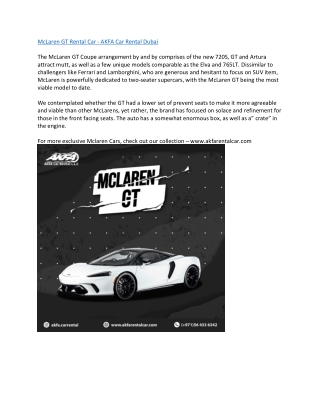 McLaren GT Rental Car - AKFA Car Rental Dubai