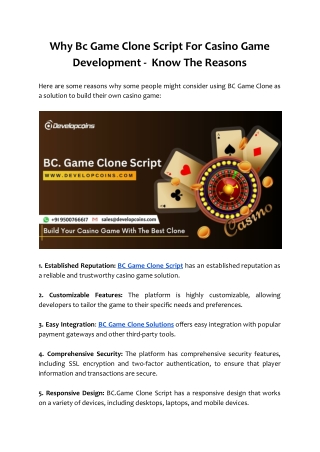 Why Bc Game Clone Script For Casino Game Development -  Know The Reasons