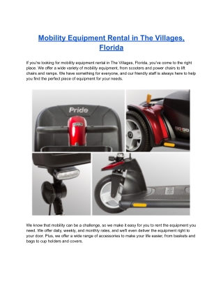 Mobility Equipment Rental in The Villages, Florida