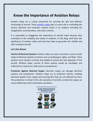 Know the Importance of Aviation Relays