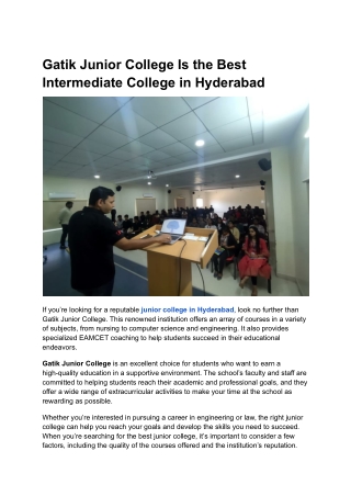 Gatik Junior College Is the Best Intermediate College in Hyderabad