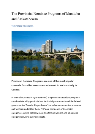The Provincial Nominee Programs of Manitoba and Saskatchewan