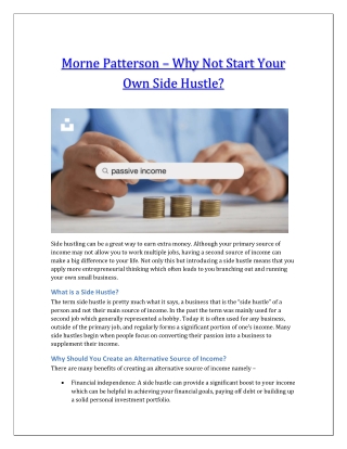 Morne Patterson – Why Not Start Your Own Side Hustle?