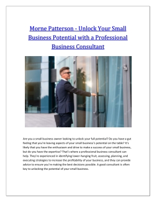 Morne Patterson - Unlock Your Small Business Potential with a Professional Business Consultant