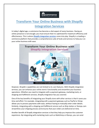 Transform Your Online Business with Shopify Integration Services