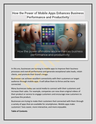 How the Power of Mobile Apps Enhances Business Performance and Productivity