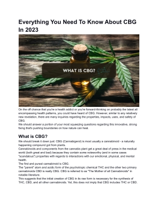 Everything You Need To Know About CBG In 2023