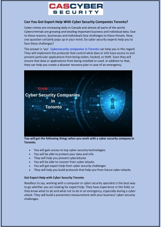 Can You Get Expert Help With Cyber Security Companies Toronto?