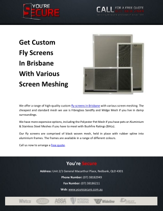 Get Custom Fly Screens In Brisbane With Various Screen Meshing