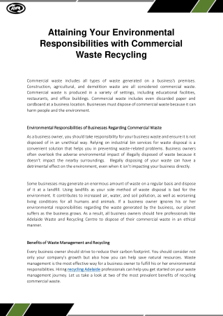 Attaining Your Environmental Responsibilities with Commercial Waste Recycling