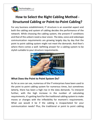 How to Select the Right Cabling Method - Structured Cabling or Point-to-Point Cabling