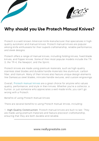 Why should you Use Protech Manual Knives