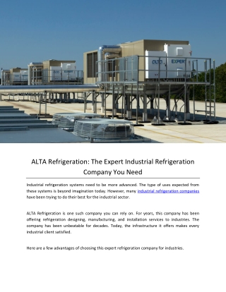 ALTA Refrigeration- The Expert Industrial Refrigeration Company You Need