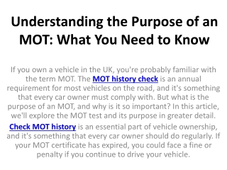 Understanding the Purpose of an MOT What You Need to Know