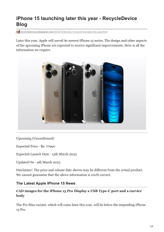 iPhone 15 launching later this year - RecycleDevice Blog