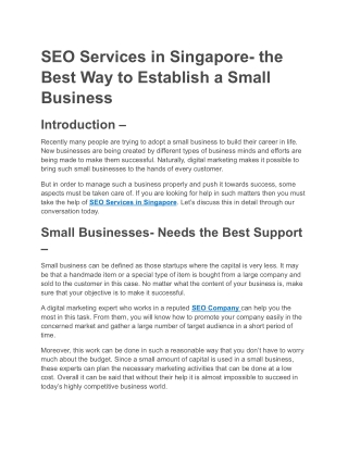 Seo Services -  the Best Way to Establish a Small Busines