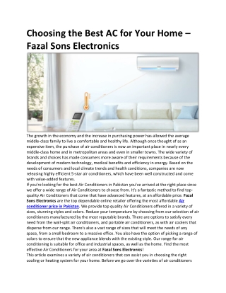 Choosing the Best AC for Your Home – Fazal Sons Electronics!