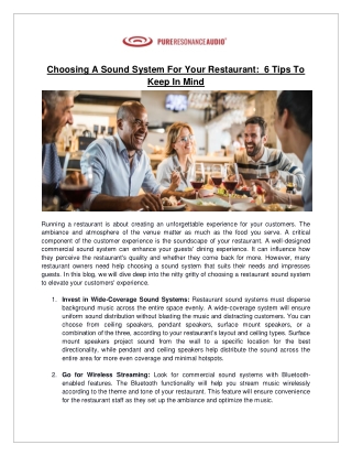 Pure Resonance Audio - 6 Tips forChoosing a Restaurant Sound System