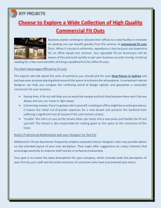 Choose to Explore a Wide Collection of High Quality Commercial Fit Outs