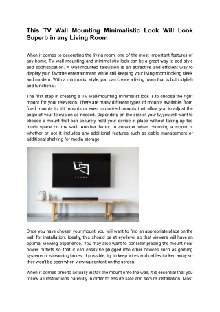 This TV Wall Mounting Minimalistic Look Will Look Superb in any Living Room