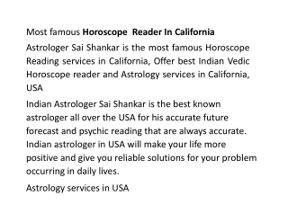 Most famous  Horoscope  Reader In California