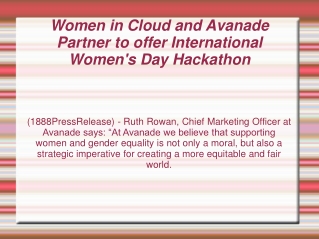 Women in Cloud and Avanade Partner to offer International Women's Day Hackathon