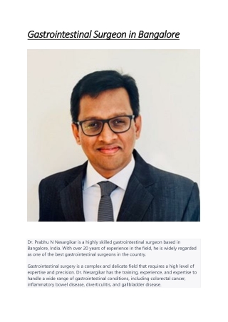 Gastrointestinal Surgeon in Bangalore
