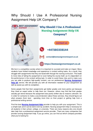Why Should I Use A Professional Nursing Assignment Help UK Company