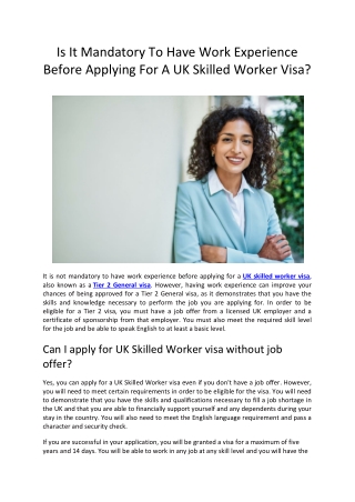 Is It Mandatory to Have Work Experience Before Applying for a UK Skilled Worker