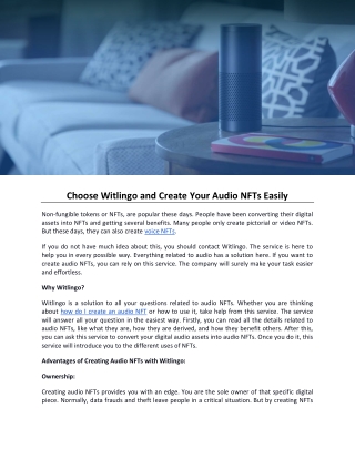 Choose Witlingo And Create Your Audio NFTs Easily