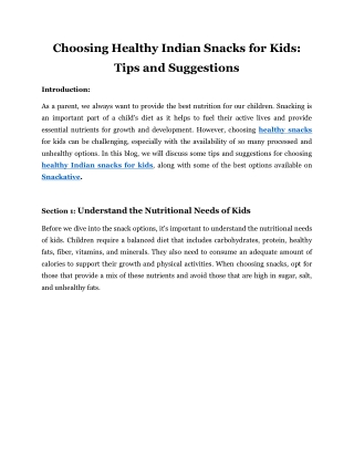 Choosing Healthy Indian Snacks for Kids