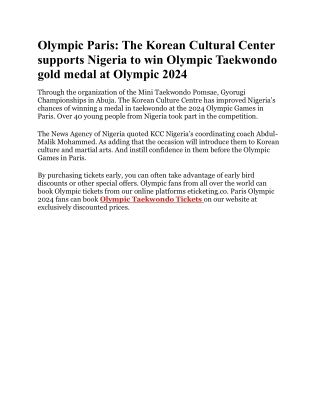 The Korean Cultural Center supports Nigeria to win Olympic Taekwondo gold medal at Olympic Paris