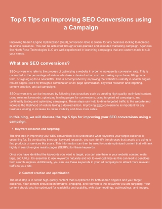 Top 5 Tips on Improving SEO Conversions using a Campaign