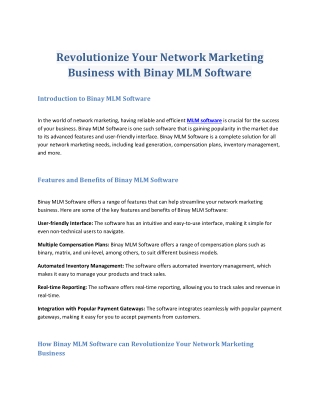 Revolutionize Your Network Marketing Business with Binay MLM Software