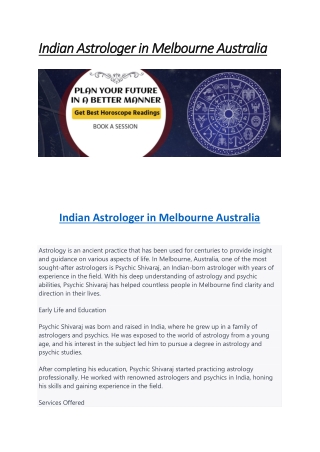 Indian Astrologer in Melbourne Australia