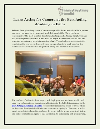 Best Acting School in North Delhi