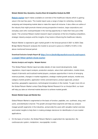 Relaxin Market Size, Dynamics, Country Share & Competitor Analysis by 2028