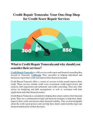 Credit Repair Temecula Your One-Stop Shop for Credit Score Repair Services