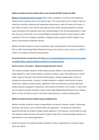 Medical Cannabis Extraction Market Share, Size, Demand & SWOT Analysis by 2028