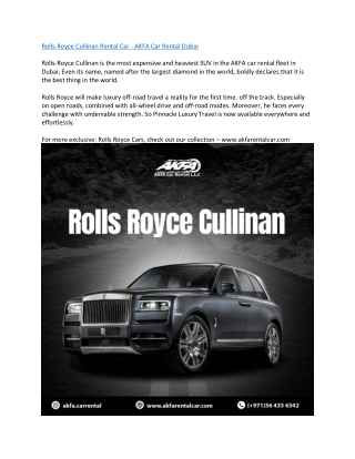 Rolls-Royce Cullinan Rental Car - AKFA Car Rental Dubai