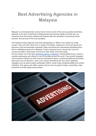 Best Advertising Agencies in Malaysia