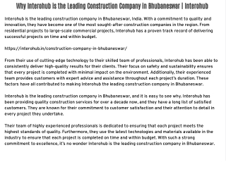 Why Interohub is the Leading Construction Company in Bhubaneswar | Interohub