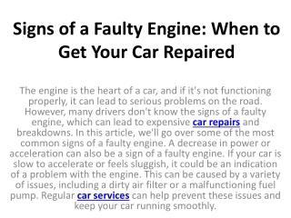 Signs of a Faulty Engine: When to Get Your Car Repaired
