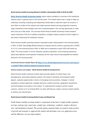 North America Health Screening Market to Exhibit a Remarkable CAGR of 18.9 by 2028