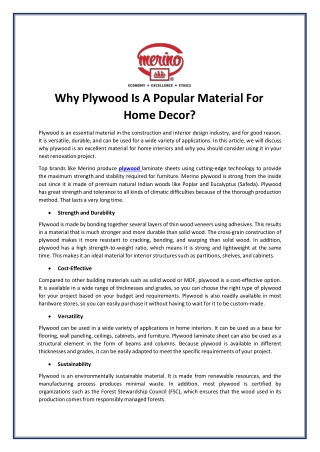 Why Plywood Is A Popular Material For Home Decor