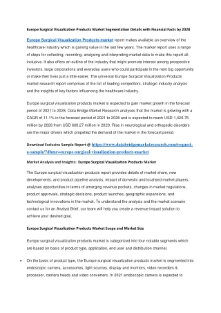 Europe Surgical Visualization Products Market Segmentation Details with Financial Facts by 2028